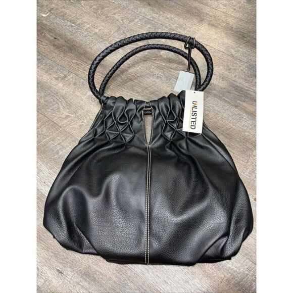 Unlisted Hobo Bag Handbag Purse Black Lined Double Straps Streetsmart NEW PU - Picture 1 of 12